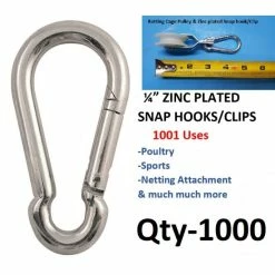 Carabiner Snap Clips 1000 Pcs 1/4" Zinc D-ring Snap Hook Lock Clip Batting Cage