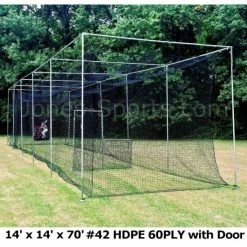Batting Cage Net 14' X 14' X 70' #42 HDPE (60PLY) With Door Heavy Duty Baseball